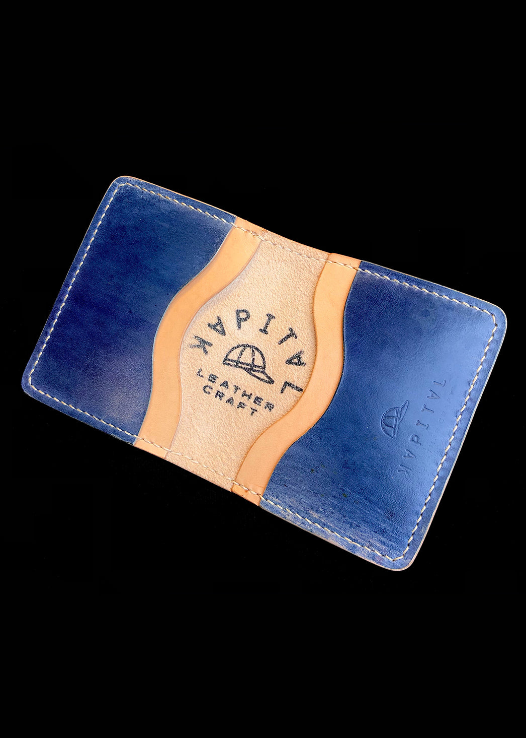 Carved Blue Bi-fold Cardholder
